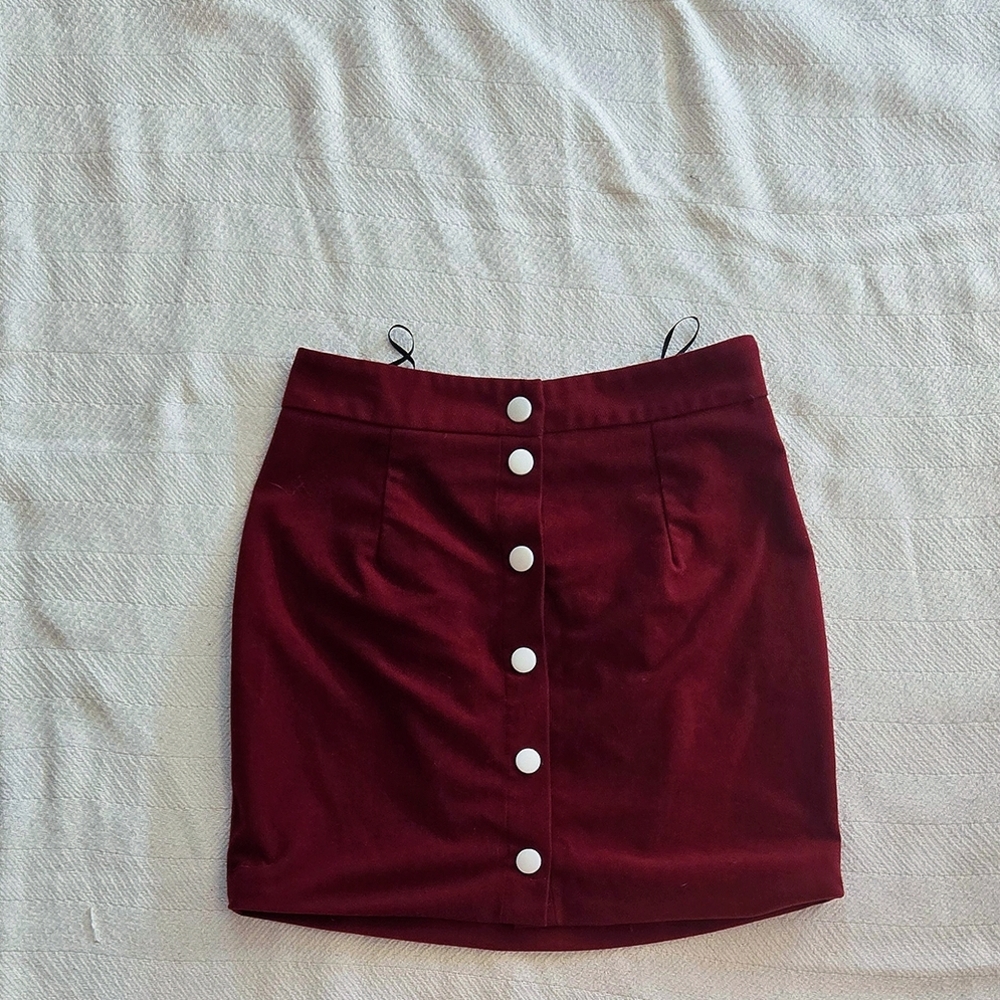 Corduroy Red Button-Up Tight Skirt